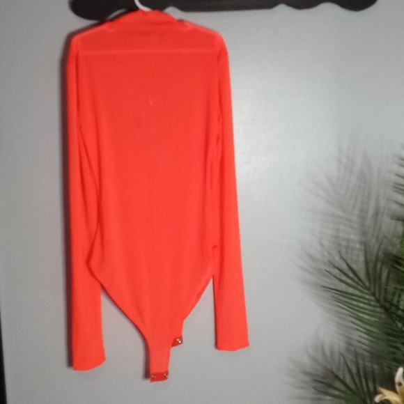 Forever 21 Orange Sheer Knit Bodysuit NWT PTP:14"-17" - Picture 6 of 7